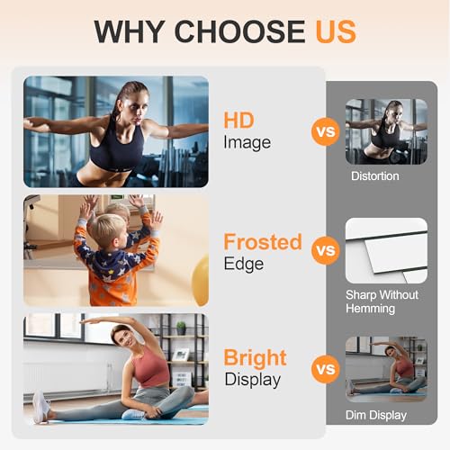 Hasipu Home Gym Mirror, 48"x24" Each, 2-Pack Frameless Wall Mounted Mirrors with Glass Clamps & 1 Aluminum Rail, Large Body Mirror for Home Gym, Yoga Studio, Bedroom, Silver Tempered Glass