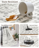 Miukiki 8x10 Area Rug for Living Room Moroccan Washable Rugs Non Slip Indoor Floor Carpet Foldable Large Soft Area Rug for Dining Room Bedroom with Low Pile(Grey,8'x10')