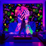 PSYHILAR Lil Peep Tapestry Blacklight, Rapper Black Light Poster for Bedroom, Hip Hop Star Music UV Flag (40 x 30 Inches)