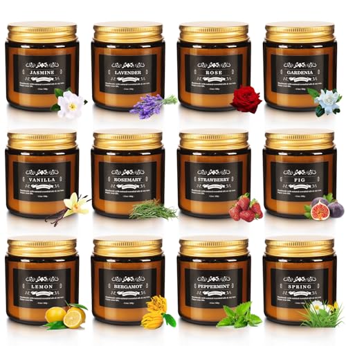 Scented Candle Set 12 Pack, Candle for Home Scented, Odor Eliminating, Stress Relief, Long Lasting Soy Wax Gift Set