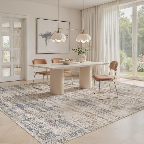 12x15 Area Rug for Living Room Washable Abstract Brown Carpet