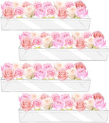 4Pcs Acrylic Flower Vase with 64 Holes,63 inch Decorative Long Clear Vase Modern,Rectangular Acrylic Vases Clear Floral Centerpiece for Dining Table Reception Home Party Decorations