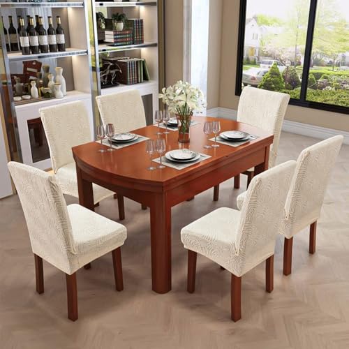 Dining Chair Covers, Chair Covers for Dining Room Stretch Parsons Chair Slipcover, for Dining Room Kitchen Chair Protector Cover, Removable, Washable (Beige, 6 Pack)