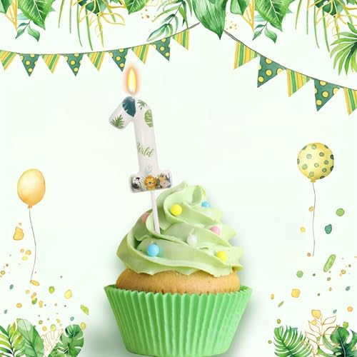 Wild Animal Number 1 Candle for Boys Girls, Wild One Cake Topper, First Birthday Decorations for Boy Girl, Jungle Safari Theme Party Supplies