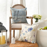 AVOIN colorlife Spring Saying Flowers Butterfly Bird Throw Pillow Covers, 18 x 18 Inch Home Sweet Home Blue Cushion Case for Sofa Couch Set of 4