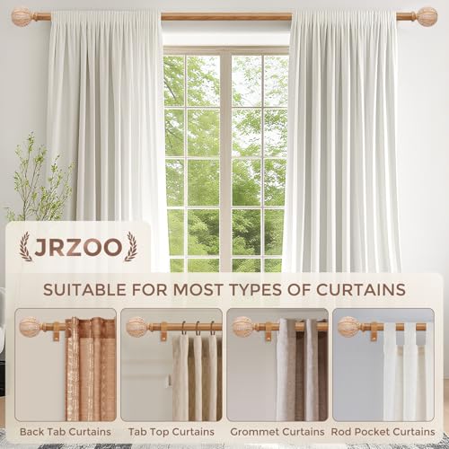Wood Curtain Rod for Windows 48 to 84 Inch, 1'' Diameter Adjustable Heavy Duty Rustic Farmhouse Drapery Rods with Boho Imitation Wooden Grain Decorative Finials, Size: 30''-88'' – Light Wood