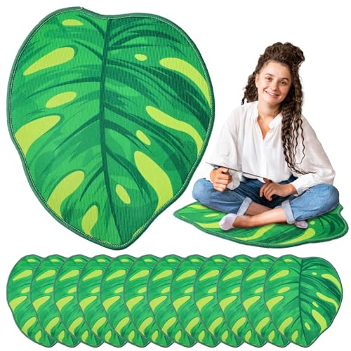 24 Pcs Green Leaf Carpet 16 Inch Leaf Shape Sitting Mat Sitting Floor Seats Non Slip Backing Classroom Rug Cushions Soft Mat for Preschool Elementary Daycares School Learning Playing Areas