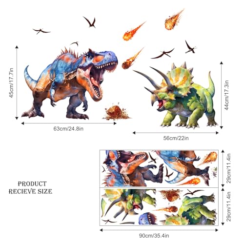Supzone Large Dinosaur Wall Decals for Kids Room - Tyrannosaurus Triceratops Dino Wall Stickers for Boys Bedroom, Living Room, Baby Nursery Wall Art Decor