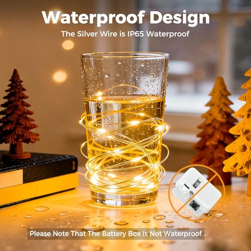 litogo 24 Pack 7FT 20 LED Fairy Lights Battery Operated, 3 Lighting Modes, Bulk Mini Twinkle String Lights Waterproof Silver Wire for Weddings Mason Jars Party Christmas Decorations-Warm White
