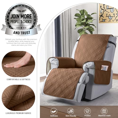 TAOCOCO 100% Waterproof Recliner Chair Cover, Small Recliner Covers for Recliner Chair with Pocket, Non Slip Reclining Chair Cover Furniture Protector for Kids, Dogs(20'', Brown)