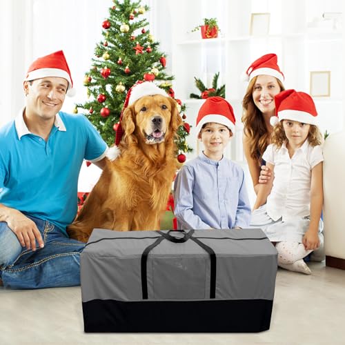 Christmas Tree Storage Bag, Fits Up to 10-12 Ft Tall Artificial Trees, Heavy Duty 600D Oxford Skeleton Storage Box with Reinforced Handles, Zipper, Transparent Pocket, Gray