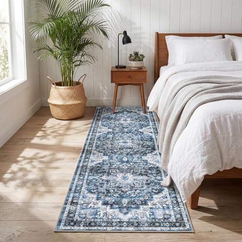 GarveeHome Washable Rug Runner 2x10 Vintage Runners for Hallways Blue