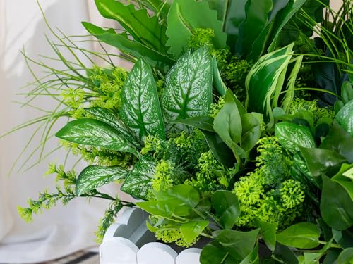 Green Moon 18PCS Artificial Plants Outdoor, Faux Greenery Stems for Outside | UV Resistant Faux Outdoor plants, Fake Shrubs Plants for Patio Garden, Front Porch, Window Box, Spring Summer Home Decor