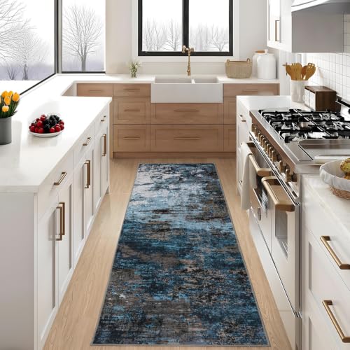 GarveeHome Washable Area Rug 3x5 Modern Abstract Blue Green