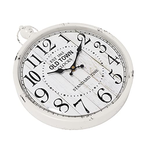 Menterry Retro Round Wall Clock. White Vintage Antique Style. Battery Operated Silent Wall Clocks for Farmhouse,Bathroom,Kitchen,Bedroom,Office, (11.8" H x 9.3" W)