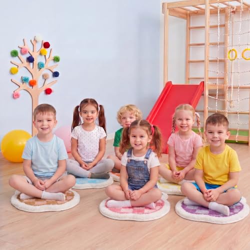 Honoson 12 Pcs Classroom Carpet Circle Seats 16 Inch Thick Pastel Checkerboard Apple Classroom Rugs Educational Floor Cushions for School Group Activity Learning Play Areas