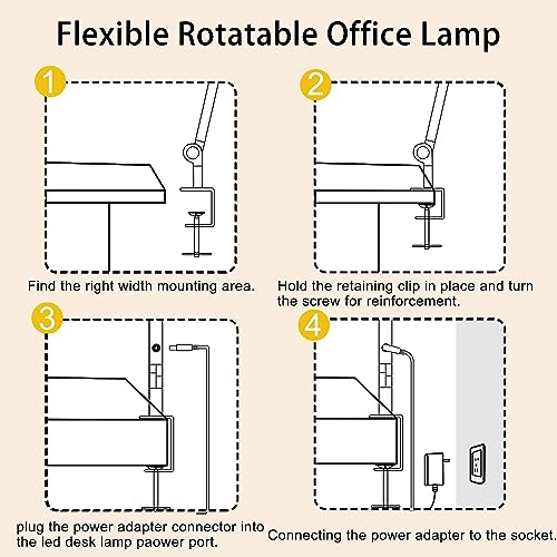 LED Desk Lamp with Clamp & Flexible Arm - 3 Light Sources, 4 Color Modes & 5 Brightness Levels, Eye-Caring Table Light with Memory Function