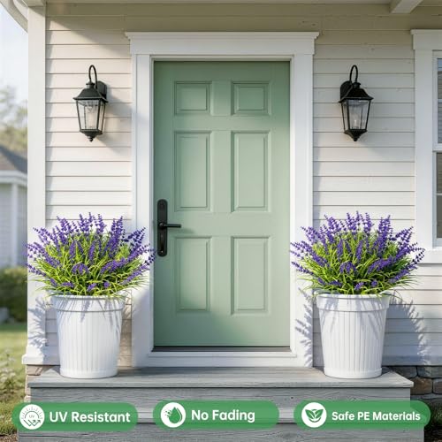 Gipsot 15 Bundles Artificial Faux Plants Flowers UV Resistant No-Fade, Adjustable Height Fake Greenery Indoor & Outdoor Decor for Window Garden Porch Patio Pathway Hanging Planter Front Yard, Purple