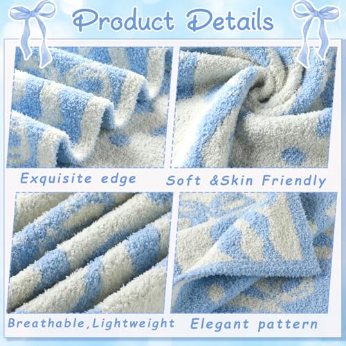Buryeah Blue Bow Blanket Soft Microfiber Double Sided Bow Throw Blanket 50"x 60" Coquette Aesthetic Plush Bedding Stuff Sofa Chair Dormitory Preppy Room Decor for Women, Wedding Bridesmaid Gifts, Mom