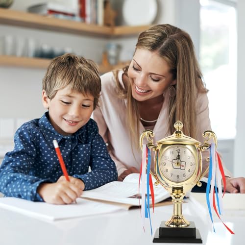 ARTIBETTER Kids Trophy Style Desktop Clock 8.26X5.90X3.54In Analog Alarm Tabletop Clock for Bedroom Student Desk Decor and Wake up Timer