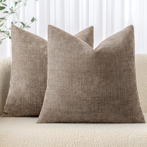 MIULEE Pack of 2 Decorative Throw Pillow Covers Soft Chenille Throw Pillows Solid Neutral Farmhouse Textured Cushion Covers for Couch Sofa Bedroom Living Room 20x20 Inch, Taupe Grey