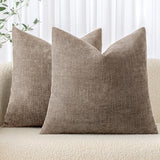 MIULEE Pack of 2 Decorative Throw Pillow Covers Soft Chenille Throw Pillows Solid Neutral Farmhouse Textured Cushion Covers for Couch Sofa Bedroom Living Room 20x20 Inch, Taupe Grey