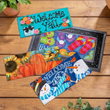 Evergreen Sassafras Doormat Insert Bundle & Tray Set of 5, Spring Summer Fall Winter Interchangeable Entrance Door mats Indoor and Outdoor Welcome Mat 30 x 18 Tray Non Slip Backing Low Profile
