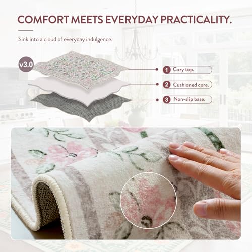 Lahome Boho Purple Floral 5x7 Area Rugs, Washable Rugs for Bedroom Nursery