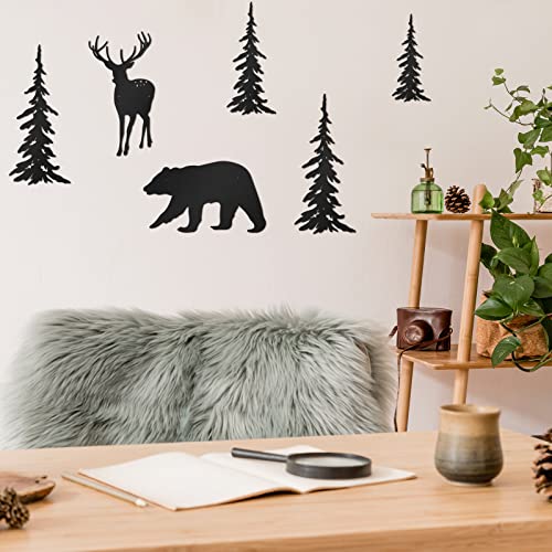 Moxweyeni 6 Pcs Black Metal Wall Decor-deer Bear Pine Tree Forest Rustic Wall Decor for Bedroom Kitchen Living Room Dining Room(Black)