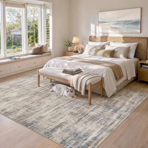 12x15 Area Rug for Living Room Washable Abstract Brown Carpet