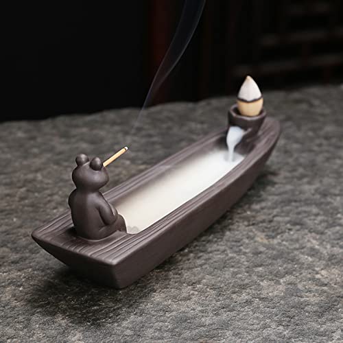 ChangWanna Frog Incense Holder Waterfall - Ceramic Cone Backflow Incense Burner Smoke Fountain, Back Flowing Incense Diffuser with 45 Sticks & 12 Cones, Frog Ornament for Aromatherapy/Yoga/Home Decor
