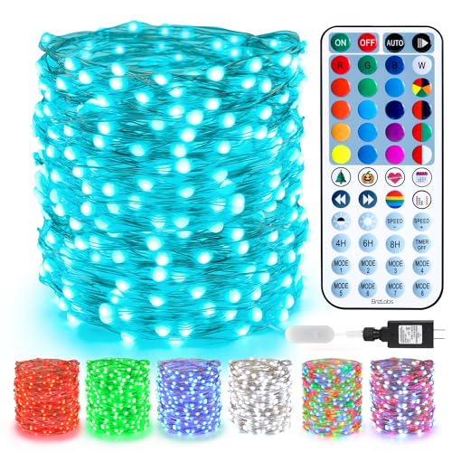 BrizLabs July 4th Fairy Lights, 66ft 200 LED Color Changing Fairy Lights with Remote, Plugin Red White Blue Twinkle Light RGB Rainbow Starry Xmas Light Music Sync for Xmas Halloween Home Party Wedding