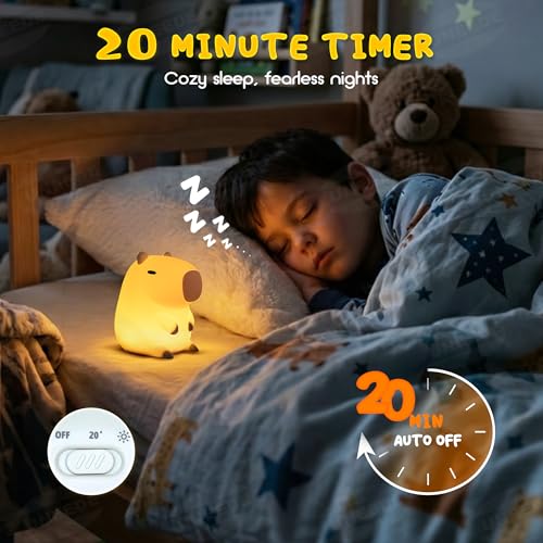 UNEEDE Cute Capybara Night Light, Novelty Animal Silicone Nursery Night Light Rechargeable Table Bedside Lamp with Touch Sensor for Bedroom Living Room Squishy Capybara Stuff Boys Girls Gifts