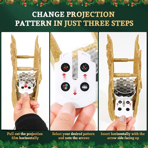 Christmas Tree Topper Lighted with 6 Projection Modes, Gold Christmas Angel Tree Topper Built-in LED Rotating Light, 3D Glitter Projector for Party Holiday Christmas Decoration Gifts