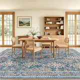 9x12 Large Area Rugs, Machine Washable Low Pile Floral Rugs for Living Room, Bedroom, Boho Style with Non-Slip Backing Nursery Rug(Blue Floral)