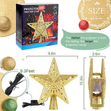Christmas Tree Topper Star Lighted with Rotating Snowflake LED Projector, Gold Star 3D Glittered Christmas Xmas Tree Decorations Projector Angle Adjustable