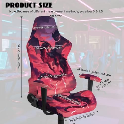 GLENLCWE Dragon Print Washable Gaming Chair Covers with Armrest Cover, 4pc/Set Office Chair Covers Slipcovers with Zipper, Red Stretchable Game Chairs Slipcovers