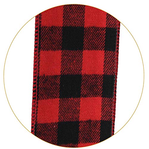 Christmas Checked Tree Topper,48x13 Inches Large Toppers Bow,Red and Black Plaid Buffalo Decorative Bows for Christmas Decoration (Red and Black Plaid)