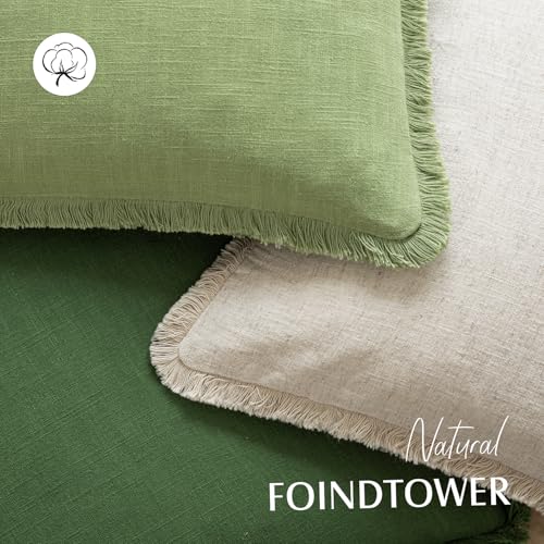 Foindtower Decorative Linen Fringe Throw Pillow Covers 22×22 Lime Green