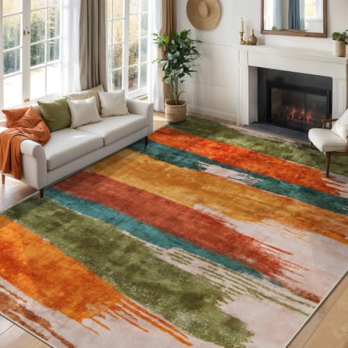 6x9 Area Rug Living Room Rug, Modern Abstract Washable Carpet Green