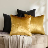 GIGIZAZA Decorative Throw Pillow Covers 18 x 18,Gold Black Soft, Set of 4 Square Velvet Cushion Covers