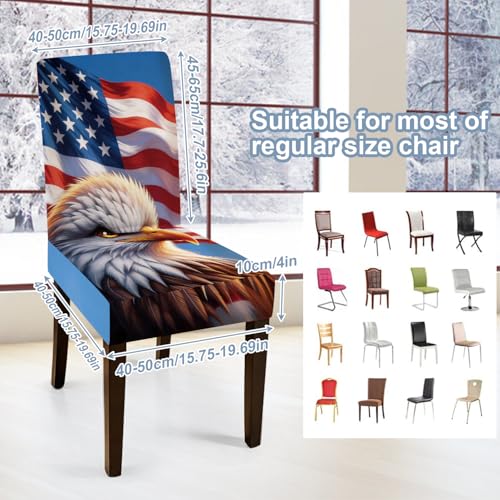 Independence Day Eagle Flag Chair Covers Set of 6,Stretchable Kitchen Dining Room Chair Covers Decorations Removable Washable Dining Chair Slipcovers Chair Protectors for Dining Room & Kitchen