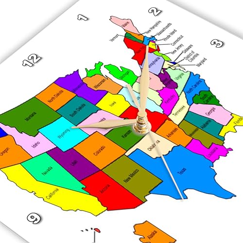 3D Rose DPP_80586_2 3dRose Colorful Map of The United States for Kids - Wall Clock, 13 by 13"
