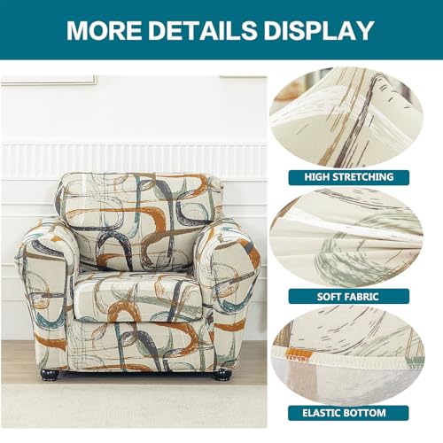 KRFOONN 2 Piece Couch Chair Cover Printed Sofa Covers Couch Covers Stretch Armchair Sofa Couch Slipcovers Furniture Protector with Elastic Bottom for Living Room (Armchair, 52)