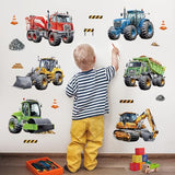 decalmile Construction Cars Wall Decals Trucks Tractor Vehicles Wall Stickers Baby Nursery Boys Bedroom Kids Room Wall Decor