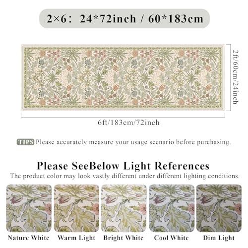2x6 Non-Slip Runner Rug for Kitchen: Machine Washable Floral Boho Carpet Runners for Bathroom Botanical Indoor Mats for Bedroom Hallway Entryway Laundry - 6ft Low Pile Soft Rugs 2x6 Beige