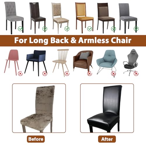 Leather Chair Covers for Dining Chairs Set of 4, Super Stretch Waterproof Kitchen Chair Covers Thickened Washable Dining Chair Slipcovers Black Chair Seat Covers for Dining/Kitchen/Banquet