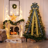 Christmas Tree Topper Bow,48''x 13'' Large Glitter Satin Christmas Wreath Bows Xmas Ornaments with Long Streamer Wired Edge Ribbon for Farmhouse Christmas Decoration (Black and Gold)