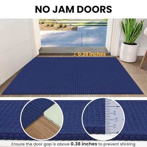 Washable Exrea Long Hallway Runner Rug 3x20 Non Slip Rubber Backed Kitchen Runner Entryway Runner Indoor, Woven Rugs Floor Carpet for Kitchen Hall Entryway, Royal Blue/Navy