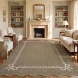Garvee Scalloped Bow Rug for Living Room Washable Solid Brown 8x10 Area Rug